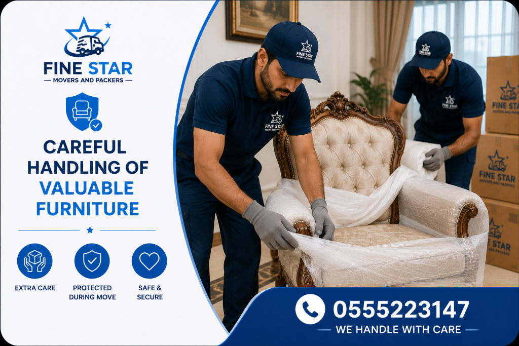 Professional movers protecting valuable furniture with careful handling techniques