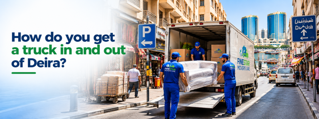 Fine Star Movers UAE team loading furniture on a busy Deira street
