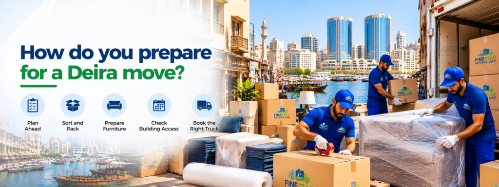 Movers wrapping furniture and sealing boxes before a residential relocation